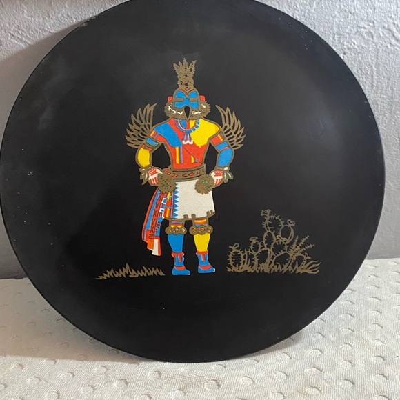VTG 1960’s Courac Of Monterey Hopi Hummingbird Kachina Doll Brass Inlay Plate - Picture 5 of 15